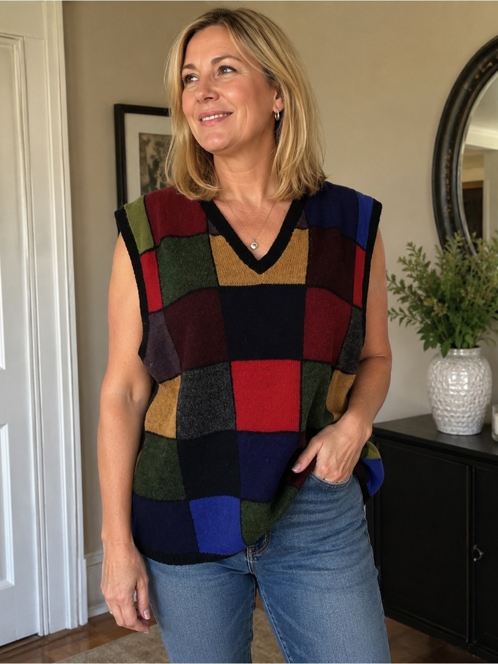 Rainforest Blues 100% alpaca wool handmade vest LARGE . Made in Bolivia.